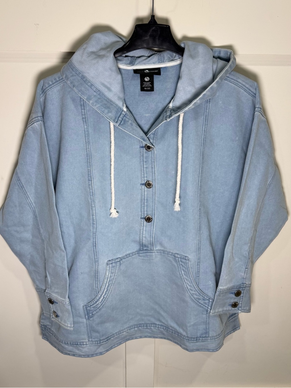 Ashley Stewart Light Wash Denim Pullover Hoodie Jacket with Pocket Size 18/20